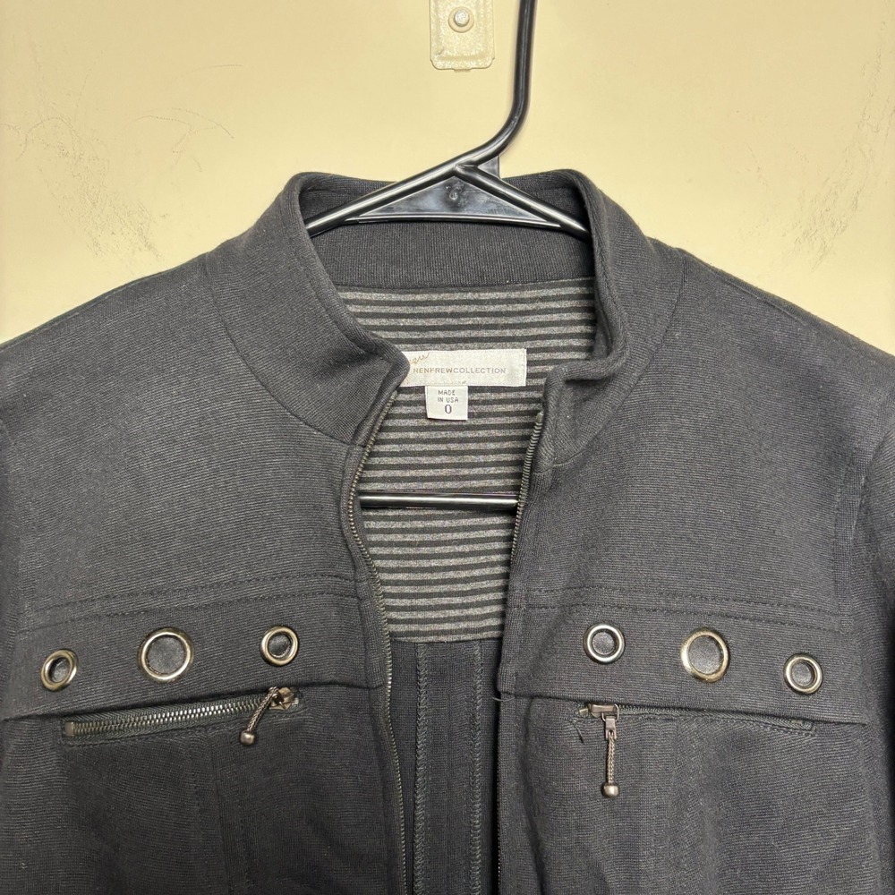 Renfrew Collection Navy Gray Horizontal Pinstripe Zip Pockets Jacket Womens 0 - Picture 2 of 8